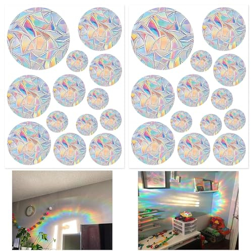 Mezrkuwr 26 runden Prisma Fensteraufkleber, Sonnenfänger Vogel Anti Kollisions Fenster Aufkleber, Elektrostatische Adsorption