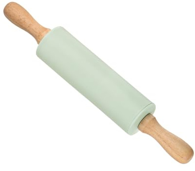 CoCud Mattarello in Silicone, Lunghezza 12,2, Silicone Quercia Antiaerente Rullo Pasta Fondente con Manico Ergonomico in Legno Verde Chiaro per Progetti Cottura Fai Da Te