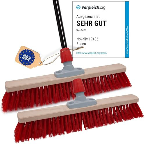 Novaliv 2X Straßenbesen 60 cm mit Stiel draußen Elaston Borsten Ideal als Besen draußen Gartenbesen Harte Borsten mit Stiel Terassenbesen Hofbesen Stallbesen Kehrbesen Industriebesen Outdoor Broom