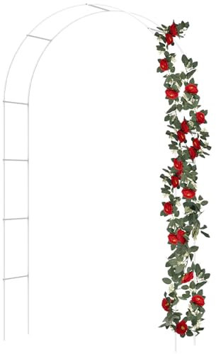 HAIJED Metal Garden Arch 2.4M Heavy Duty Iron Garden Arbour Steel Frame Garden Arch 3 Adjustable Size Rose Vine Climbing Plants Support Archway for Lawn Patio Wedding Ceremony Party Decoration(white)