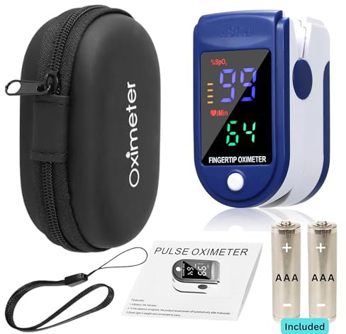 TradeProvider® Finger Pulse Oximeter SpO2 Blood Oxygen Saturation & Heart Rate Monitor, OLED Display, Includes Case, Lanyard & 2AAA Batteries, Portable Fingertip Sensor for Home, NHS, Sports, Travel