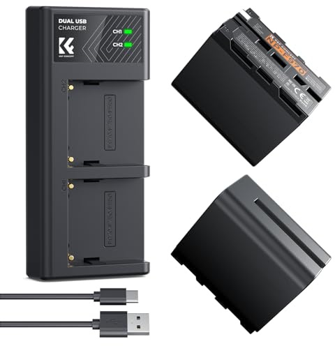 K&F CONCEPT NP-F970 Batteries 6600mAh Kit Chargeur LED Compatible avec Sony NP-F550 F570 F750 F770 F930 F950 F960 F970 pour Lampes LED Haute Puissance/Moniteur/Caméra Slider