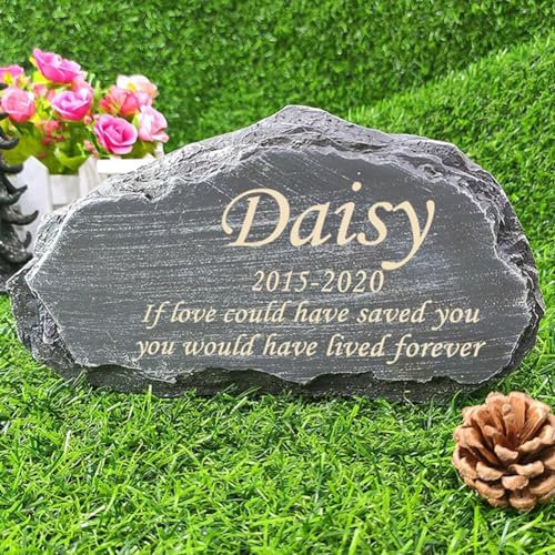 Personalized Pet Memorial Stones for Cat Dog Laser Engraved with Any Message, Cat Tombstone Grave Makers Dog Headstone Outdoor Decorative Memorial Garden Stone for Any Animal Loss of Pet Gifts