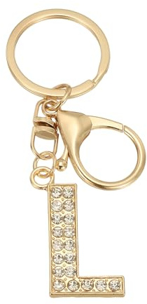 PATIKIL Porte-Clés de Lettre Initiale, Porte-Clef Femme Alphabet Pendentif Initiale en Métal avec Cristal pour Cadeau Clés Sac à Main Sac à Dos Téléphone Portefeuille, Doré (L)