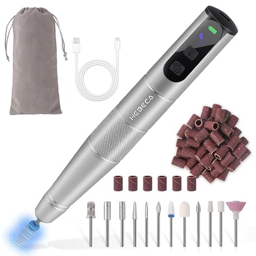 HEBECA Fresa per Unghie Professional - Lima Elettrica per Unghie Portatile Senza Fili - Set Manicure Frese per unghie Ricaricabile per uso domestico (Grigio)