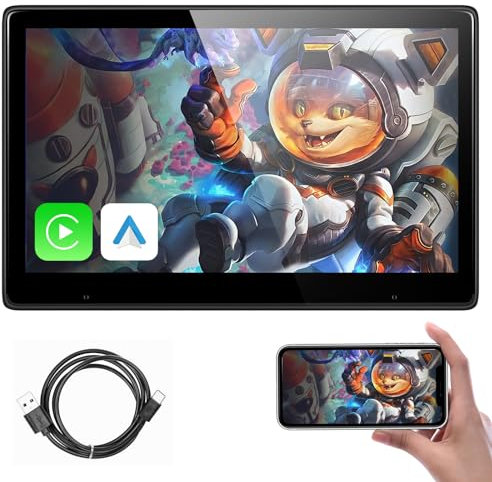 Tragbarer Auto-TV-Kopfstützen-Monitor-Player für den Rücksitz mit Bluetooth, 10,1-Zoll-IPS-Touchscreen-Videoplayer, unterstützt Carplay und Android Auto, Mirror Link + 64 GB TF-Karte