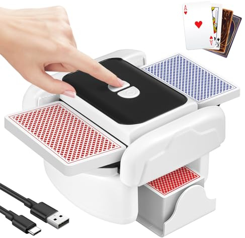 Barajador de Cartas Automático,1-2 Barajas Máquina Barajadora Eléctrica de Cartas de Póquer, Automático y Manual Mezclador de Cartas Recargable para Póquer UNO Blackjack Skip-Bo Texas Hold'em