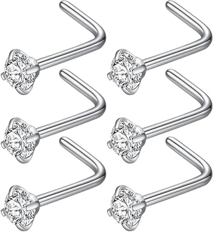 6Pack 316L Surgical Steel Nose Studs - Nose Piercing Jewelry for Women - Nose Studs Sterling Silver Design - Ideal for Nostril Piercing - Comfortable Fit