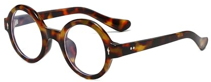 LJCZKA Retro runda blåljusglasögon herr dam, ovala blåljusfilter glasögon glasögon med genomskinliga antireflexglas för spelläsning dator, Transparent Leopard