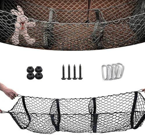 WZP Cargo Net for SUV, Expandable 3 Pocket Heavy-Duty Trunk Net, Truck Cargo Net for Pickup Truck Bed with 4 Metal Hooks, Universal Black Mesh Storage Pocket for Most Vehicles