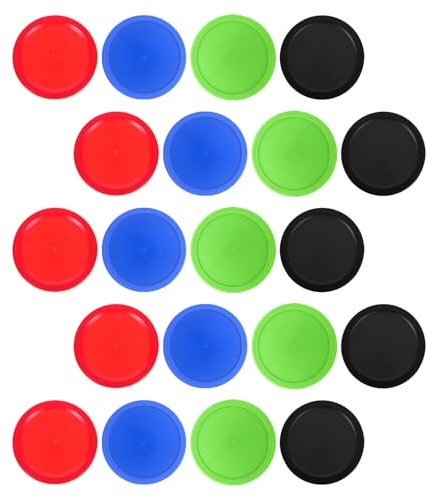CLISPEED Discos de Hockey de Aire de 64 MM 20 Piezas Multicolor Rojo Azul Negro Verde Accesorios de Plástico para Mesas de Hockey de Aire Ideales para Juegos Familiares y
