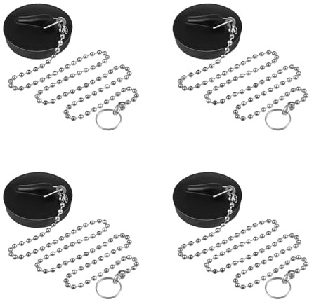 4 tappi per vasca da bagno e catena, tappi da bagno, tappi per lavello, tappi di ricambio per vasca da bagno, lavandini e lavelli vegetali, materiale in gomma con catena in acciaio inossidabile