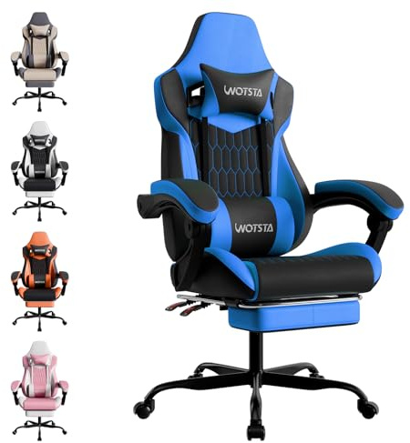 WOTSTA Gaming Chair, Ergonomic Gaming Chair with Footrest and Lumbar Support, Computer Chairs, Height Adjustable Computer Racing Gamer Chairs for Gaming or Office, Black Blue