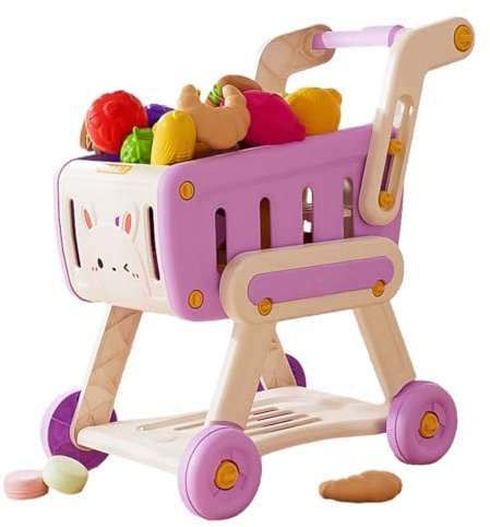 Carrito de la compra para niños – Juego de juguetes con ruedas, estructura de marco resistente y duradera, manillar fácil de agarrar, fácil de deslizar, portador de compras para niños, para habitación