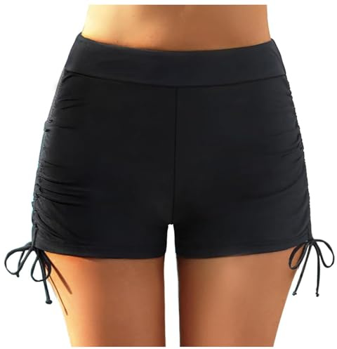 Short de Bain Femme Bas de Maillot de Bain Shorty Taille Haute Culotte Boxer à Cordon pour Plage Piscine Natation Sport