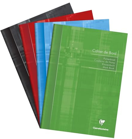 Clairefontaine – Ref 3139C – Häftbunden pupillens rapportbok (36 ark) – A4-storlek, 110 gsm borstat velumpapper, laminerat kartongskydd – blandade färger (paket med 10)