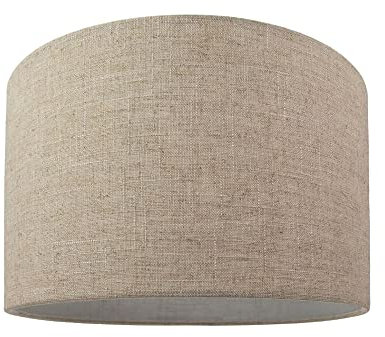 Contemporary and Stylish Natural Linen 12 Drum Lamp Shade in Oatmeal | 30cm Diameter | 60w Maximum by Happy Homewares