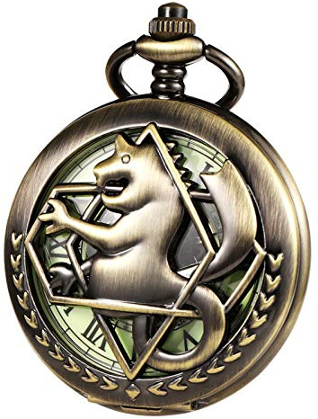 TREEWETO Montre de Poche mécanique Double Coque entièrement en métal Squelette alchimiste Steampunk pour Homme Femme avec boîte à chaîne