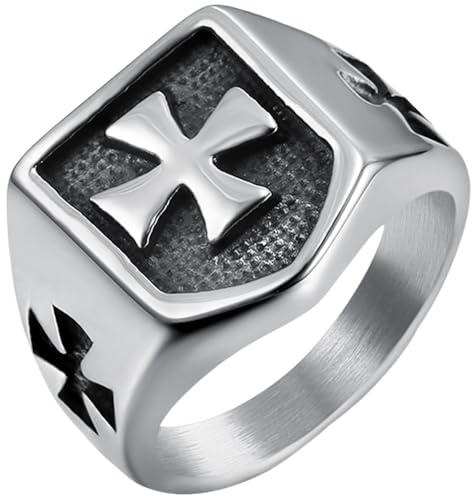 Jude Jewelers Retro Vintage Stainless Steel Crusade Cross Signet Style Cocktail Party Biker Ring (Silver, 6)