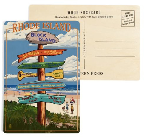 Block Island, Rhode Island, Sign Destinations (4x6 Birch Wood Postcards, 2-Pack Stationary, Rustic Home Wall Decor)