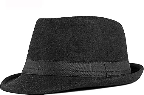KorhLeoh Clásico Sombrero de Fieltro Panamá para Hombres y Mujeres Estilo Fedora Elegante Sombrero de Gángster Trilby Sombrero Jazz Tamaño 56-58 cm, Negro , L