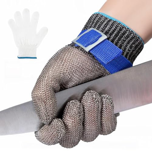 Donfri Gants Anti Coupure de Protection Niveau 9,Gants de Travail Cuisine de fil d'acier pour Filet de Poisson, Découpe de Viande, Mandoline, D'huîtres et Sculptur, Lavables (L)