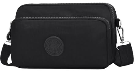 FAVORTALK Kleine Handtasche Damen Umhängetasche Schwarz - Crossbody Tasche Leichte Messenger Handtasche Umhängetaschen Nylon Crossbody Bag mit Abnehmbar Breitem Schultergurt - DJB00405