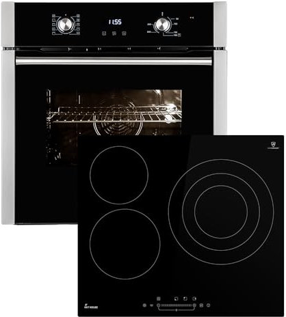 Autarkes Herdset: 60cm Einbaubackofen EB8005ED + 59cm Kochfeld KF5903SP | Pizzafunktion | Grill | Umluft | Heißluft | Automatik-Timer | 2-fach Wärmeschutzverglasung | Kindersicherung | SET8005KF593SP