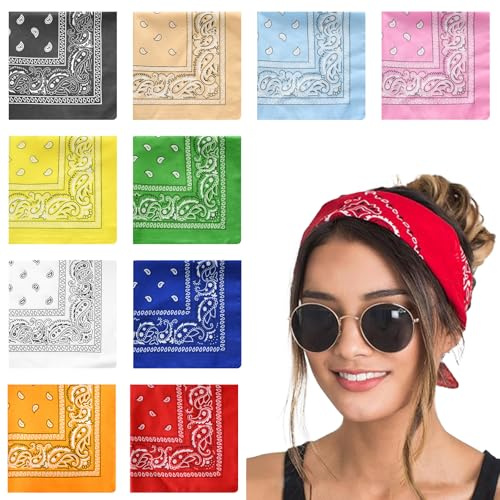 AWAVM 10 Packs Cowboys Cotton Bandana,Playing Card Head Scarf, Mulberry silk Neckerchief,Cooling face mask,Adult Unisex Neck Warmer, scarf and bandana in one (54x54cm)