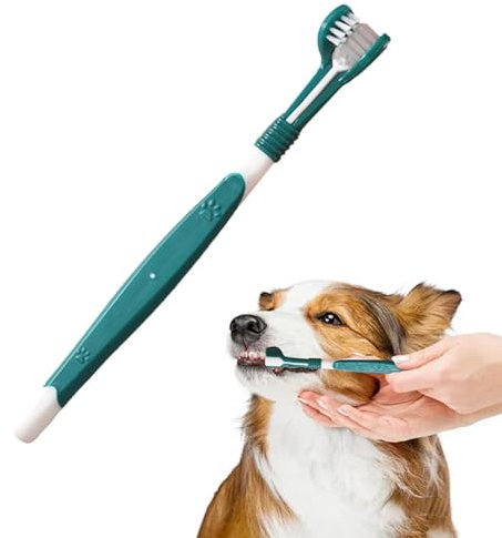 Katzen-Zahnbürste – Hundezahnbürste mit drei Köpfen, Dreifach-Kopf-Haustier-Zahnbürsten, leicht zu greifen, Mundhygiene-Pflegebürste, leicht zu transportieren, Zahnreinigungsbürsten für Hunde, Katzen,