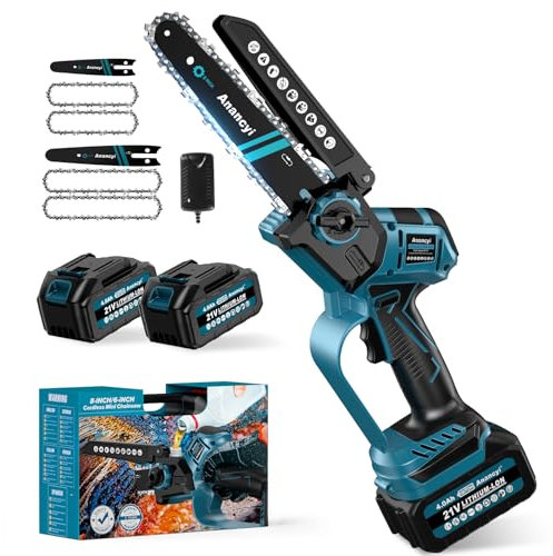 Mini tronçonneuse électrique sans fil de 6 et 8 avec batterie - 2 x 4000 mAh Akku,Lubrification automatique ，Compatible avec batterie Markita 18 V - Tronçonneuse à main sans fil - Scie à élaguer