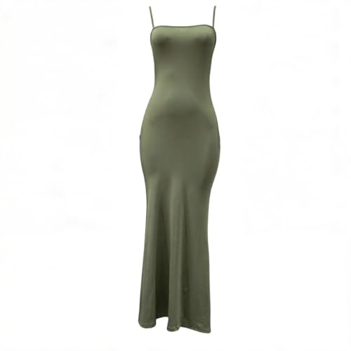 Robe longue sexy et décontractée pour femme - Sans manches - Dos nu - Coupe skinny - Bretelles spaghetti, Vert., S