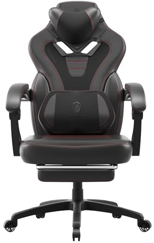 Dowinx Gaming Stuhl mit Fußstütze, Gaming Sitz für schwere Menschen, Gamer Sitz für Erwachsene mit Massage, Computer Stuhl mit Stoff, PC Game Sitz 150 KG (Schwarz)
