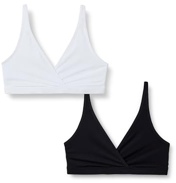 Amazon Essentials Reggiseno per Allattamento con Coppe Apribili con Clip in Microfibra Effetto Pesca con Bordo in Pizzo Donna,Pacco da 2, Nero/Bianco, L
