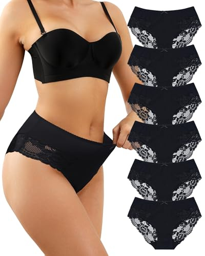 Levao Culotte Femme Coton Dentelle Confort Bikini Slips Respirant Mi-Taille sous-vêtements Doux Panties Hipster Lot de 6