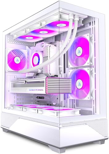 ANSAITE ATX PC-Gehäuse 6×120 mm ARGB PWM-Lüfter vorinstalliert ，Mid-Tower Gaming PC-Gehäuse, Panorama-Gehärtetes Glas Schwarz Computer-Gehäuse mit Typ-C, 360mm Radiator Unterstützung (Weiß)