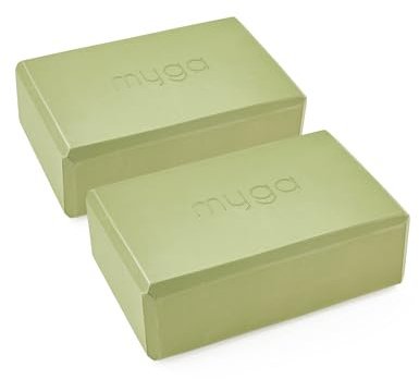 Myga Yoga Blocks - Pair of High Density Foam Bricks for Yoga, Pilates and Fitness for Balance, Support & Flexibility - Non Slip, Lightweight & Durable Foam Blocks for Home, Gym & Travel (Moss)