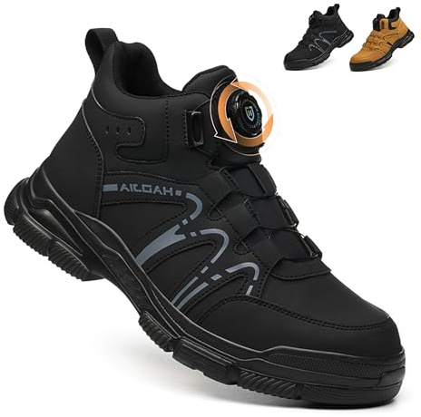 Aohuyergai Arbeitsstiefel Herren Leicht Sicherheitsstiefel mit Stahlkappe Atmungsaktiv & Anti-Durchbohren Sicherheitsschuhe für Beruf & Baustelle Schwarz 44 EU