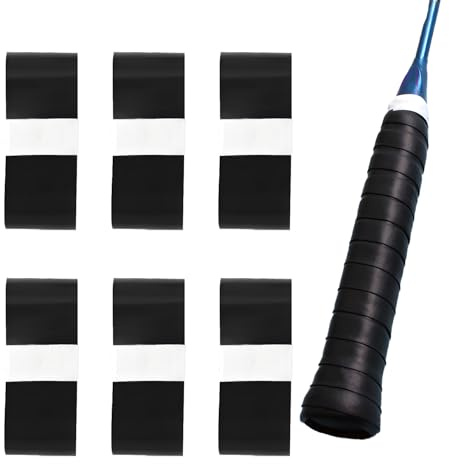 6 Stück Griffband Tennisschläger, Badmintonschläger Griffband Selbstklebend Griffbänder rutschfest Grip 2.5 x 110cm Anti-Rutsch Anti-Schweiß Für Tennisschläger Badminton Squash Schläger（Schwarz)