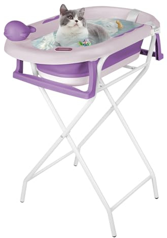 Bañera de bebé plegable para pies – Bañera grande Xxl con soporte/asiento y kit de drenaje – Cuenca de bebé de nacimiento a 3 años – Regalo para bebé–(Estilo 5) 81,5 x 48 x 21 cm – Violeta