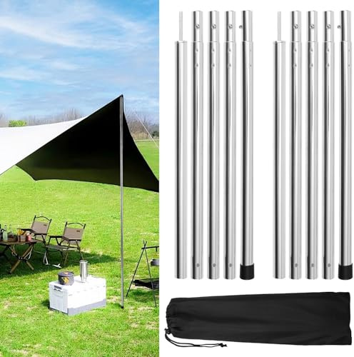 Peviasot Verstellbare Zeltstange Teleskopstange，2er Aluminium Zeltstange，rutschfeste Spitze mit Rändelung, Stabile Kunststoff-Bodenkappe, Höhe 85–205cm, Sonnensegel & Camping (Silber)