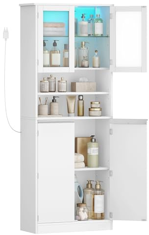 Hzuaneri Meuble Salle de Bain,Meuble de Rangement Haute avec Éclairage LED