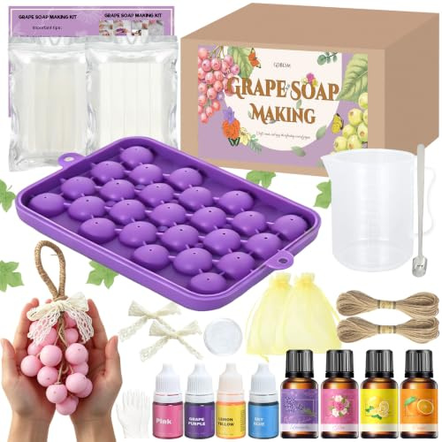 Gdblsm Jabón para hacer tú mismo, creativo juego de manualidades para adultos, juego de fabricación de jabón de uvas con forma de jabón, jabón crudo, bombas de baño, set para hacer tú mismo para niñas