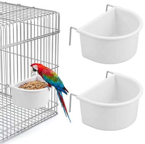 Sorcristy 2-Pack Bird Feeding Dish, D Shaped Bird Cage Feeder, Hanging Birds Food Bowl Cups Plastic Feeder with Metal Hooks Food and Water Dispenser Bowl for Small Birds Parakeet Parrots
