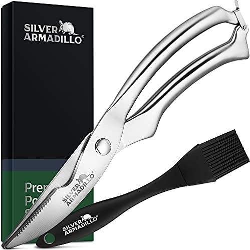 Heavy Duty Stainless Steel Poultry Shears For Bone, Chicken, Meat, Fish, Seafood, Vegetables. Premium Spring Loaded Food Scissors. All metal Kitchen Shears.