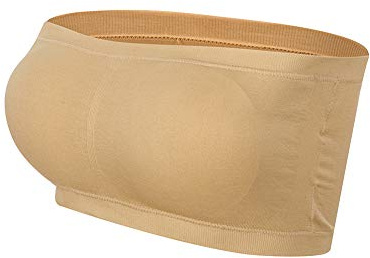 Lemef Women Seamless Bandeau Strapless Bras Stretch Tube Top with Removable Pads, Beige, 3XL