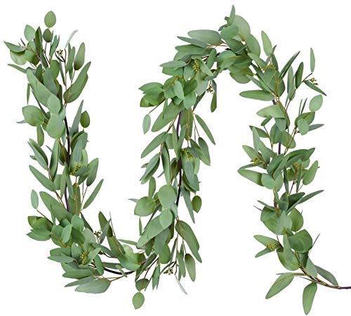 DearHouse 5.5ft Seeded Eucalyptus Garland, Artificial Vines Faux Eucalyptus Leaves Table Garland Artificial Greenery Wedding Backdrop Arch Wall Decor