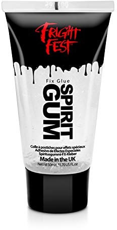 Fright Fest Mastix Spirit Gum Colle de 50 ml de Qualité Cosmétique pour Prothèses Fixes, Pierres Précieuses, Paillettes pour Tatouage, Colle pour le Corps, Cheveux, Perruque, et maquillage (50 ml)