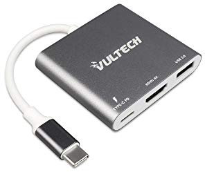 VulTech ATC-01 Adattatore Multiporta USB Tipo-C, hub 3 in 1 con HDMI 4K, 1x USB3.0, 1x USB-C compatibile con Google Chromebook, HP, Samsung S8/S9+ Huawei P40, MacBook Pro, XPS, Surface Pro, Samsung