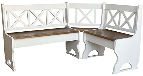 k koma Panca angolare in legno massello di pino ecologico, bianco/quercia, 120 x 120 cm